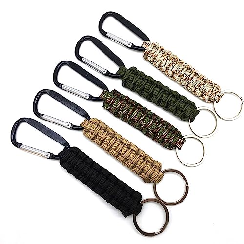 5 Pcs Paracord Keychains with Carabiner Clips, Braided Lanyard Keychain with Locking D Ring Hooks Hangers,Heavy Duty Paracord Lanyard for Keys, Backpack, Tools, for Camping and Hiking (5 Colors)