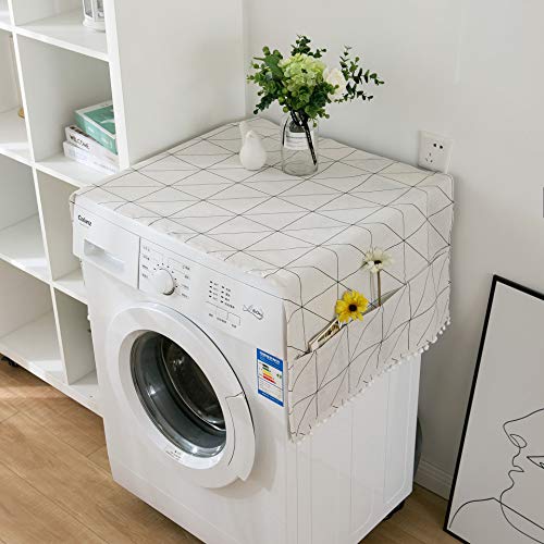 Dustproof Washer and Dryer Covers for The Top Fridge Dust Cover,Anti-slip Washer and Dryer Top Covers for Home and Kitchen-Black Plaid