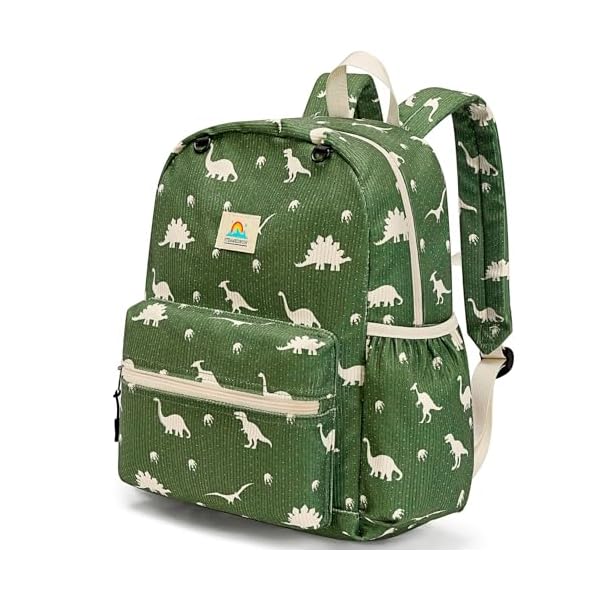 STEAMEDBUN Corduroy Kids Backpack for Boys and Girls 5-8: Boys Backpack for Elementary Kindergarten - 15 inch Cute Backpacks for Kids - Dinosaur