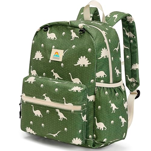STEAMEDBUN Corduroy Kids Backpack for Boys and Girls 5-8: Boys Backpack for Elementary Kindergarten - 15 inch Cute Backpacks for Kids - Dinosaur