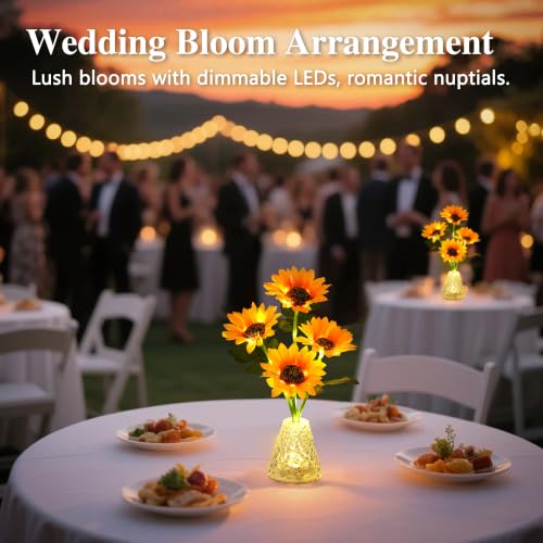 Image of Sunflower Lamp Gifts for Women Cordless Flower Night for Home Decor Wedding | suitable for covered outdoor spaces like covered patio, balcony, cafe, store,wedding tent for ambient decor.