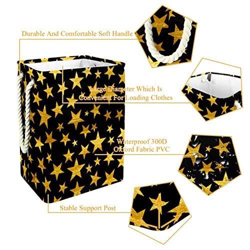 Panier à linge avec poignée durable motif étoiles dorées