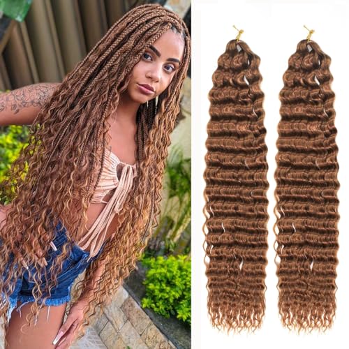 Trekci 24In Deep Wave 30# Boho Curly Braiding Hair 2 Packs crochet hair