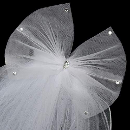 Lystaii Girls First Communion Veil With Comb - Bowknot Rhinestone White Flower Headband Hair Wreath Floral Crown - Holy Communion Headpiece for Wedding Party4