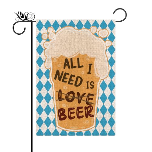 Oktoberfest Garden Flag All I Need Is Beer Vertical Double Sided Yard Welcome Flag for Festival Outdoor Patio Lawn Home Decorations Gifts 12.5x18 Inch