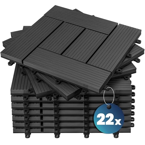 CASARIA® 22x Dalles WPC clipsables 30x30cm dalle terrasse extérieur antidérapant sol jardin caillebotis résistant UV intempéries imitation bois composite...