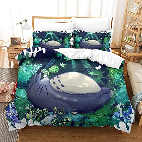 Ensemble De Literie 3D Totoro Housse De Couette Japan Anime Movies Parure De Lit，Adulte Enfant Adolescent Garçon Fille Décoration De Chambre Couet Couvre King（220x240cm）