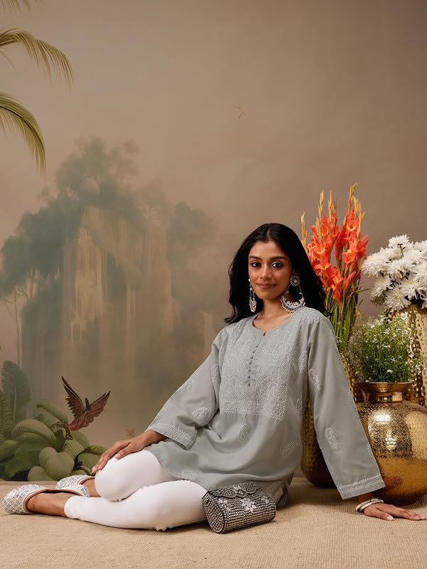 Image of Ada Hand Embroidered Lucknowi Chikankari Cotton Top for Women A911459