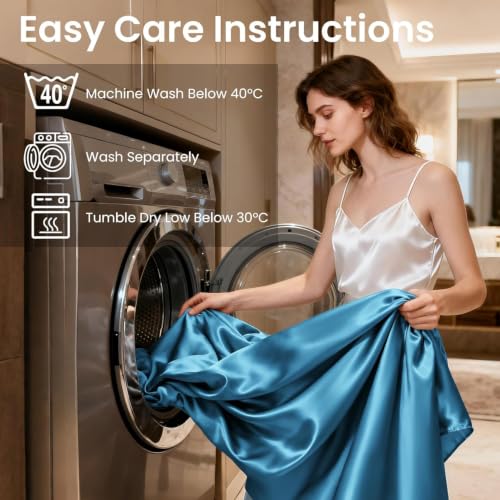 Image of Love's cabin Full Size Satin Sheet Sets - 4 Piece Teal Silky Satin Sheet Set Full with Deep Pocket, Luxury Silk Feel Satin Bed Sheets Full Bedding Set (1 Flat Sheet,1 Fitted Sheet,2 Pillow Cases)