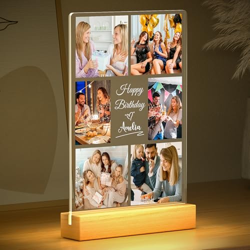 Jkolalin Custom Picture Frames with Photo, Personalized Picture Frame with Night Light, Custom Photo Frame, Customized Best Friend Photo Gifts, Personalized Birthday Gifts for Women Friends Her Him