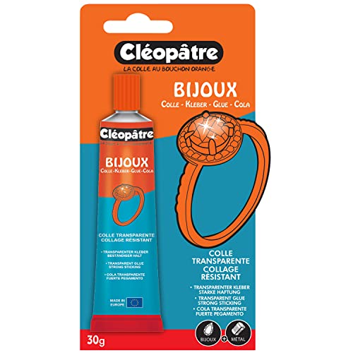 Cleopatre – Pegamento transparente – perfecto para pegar y reparar joyas – para diamantes de imitación, vidrio, metal, plástico, 30 gr