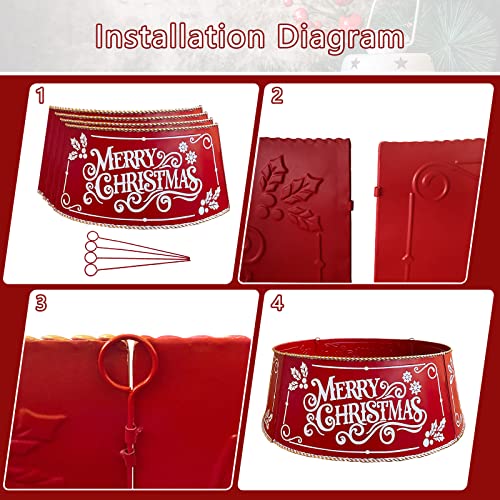 Auirre Metal Christmas Tree Collar, 3D Letter Snowflake Tree Ring Holiday Decor 30 Inch Dia For Large Xmas Tree, Merry Christmas Poinsettia Artificial Tree Skirt Home Indoor Outdoor Farmhouse Decor #TOP2