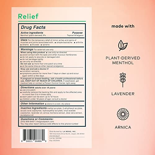 Image of The Good Patch Pain Relief Patch (16 Total Patches) | Menthol, Lavender, Arnica and Aloe Vera Patch for Back, Neck, Shoulders, Legs and Post-Workout Recovery Support