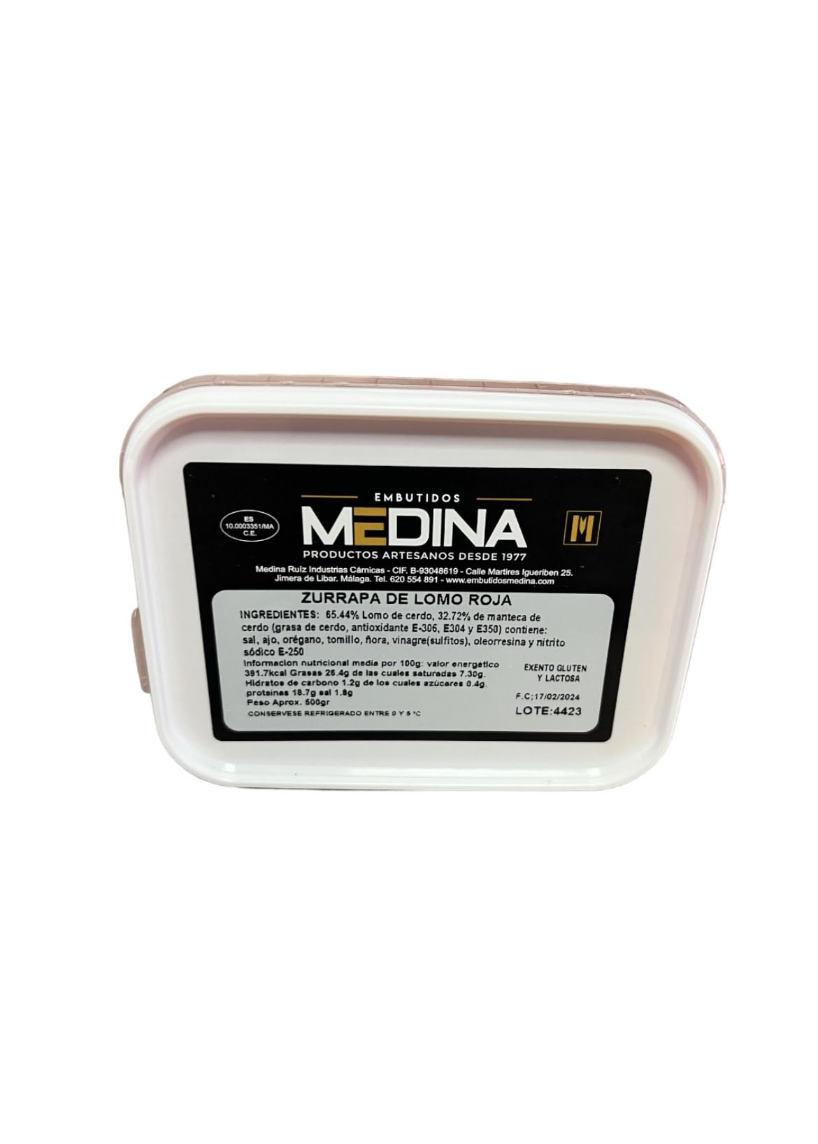 Zurrapa de Lomo en Manteca Colorá de Embutidos Medina: Una Experiencia Culinaria Inigualable, Ideal para Untar en Tostadas y Descubrir el Sabor Tradicional en Cada Bocado. (PACK 5 PESO 500GR UNIDAD).