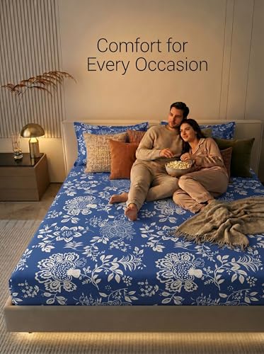 Image of Mafatlal 125 GSM Merino Double Bedsheet with Pillow Covers |90 x 100 Inches | Soft, Breathable & Lightweight | Blue