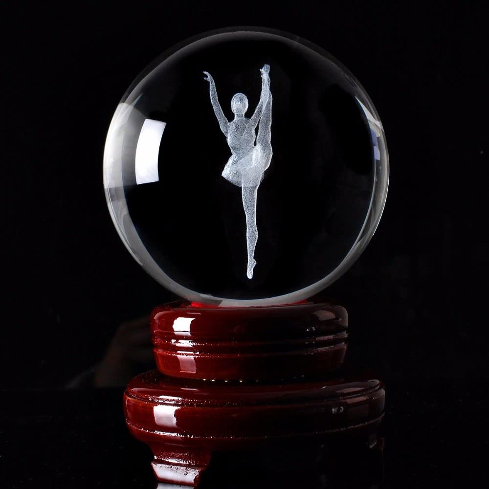 6/8cm przezroczysta kryształowa kula 3D grawerowana baletnica szklana kula dekoracyjna Feng Shui akcesoria do dekoracji miniaturowe prezenty, z kryształową podstawą, 80mm