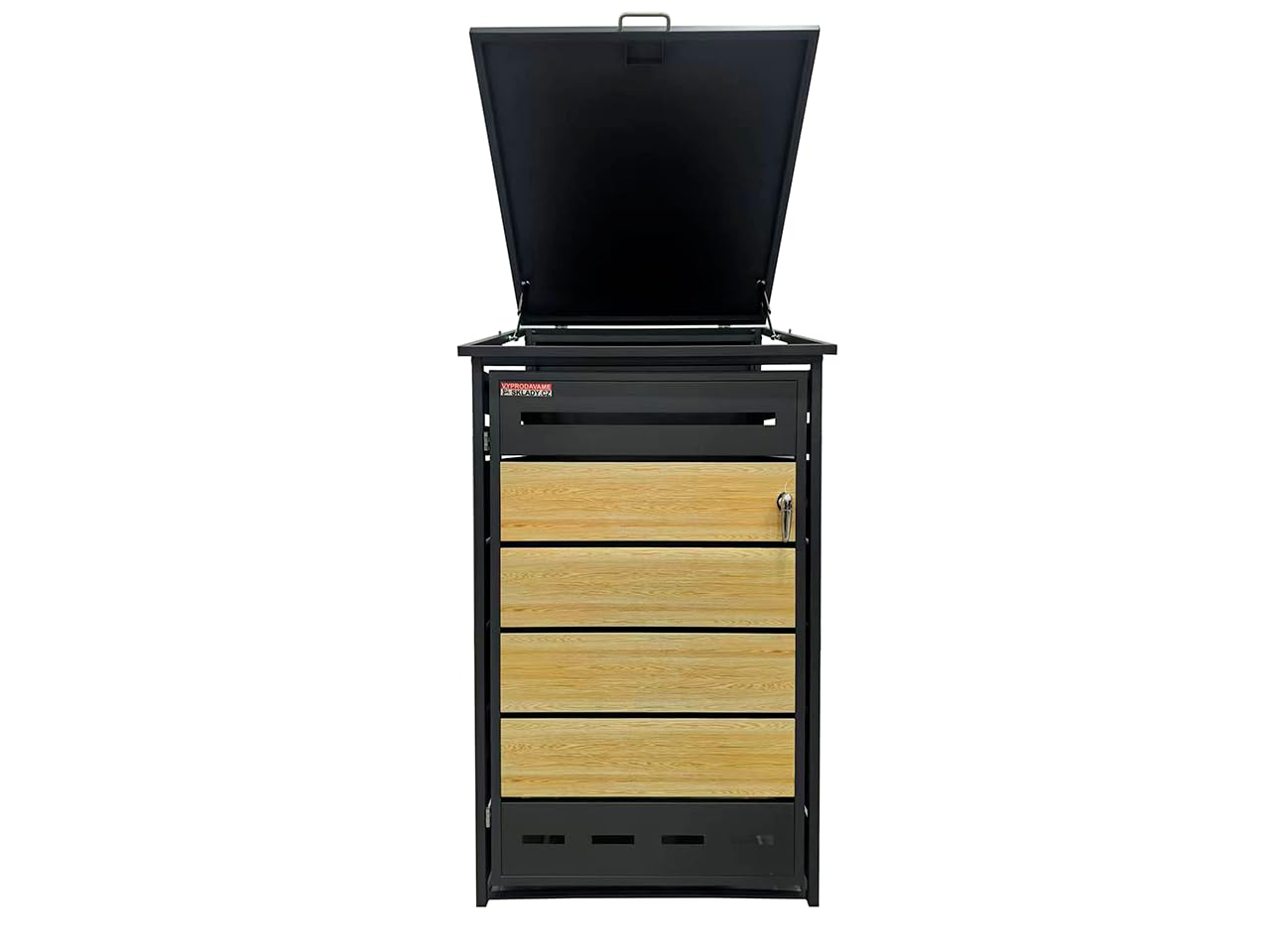 Cobertizo para Cubo de Basura D04GW1, Armario Metálico Exterior para Contenedores de 60L 120L y 240L, Cubierta Moderna con Ventilación y Apertura Superior, Antracita/Marrón, 130,5 x 77,5 x 73 cm