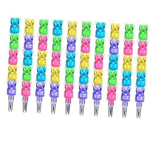 NOLITOY 12個 積み重ね可能な節熊型筆 入り 用文房具 手作業スキル育成や学習用に適したカラフルな動物積み木ペン