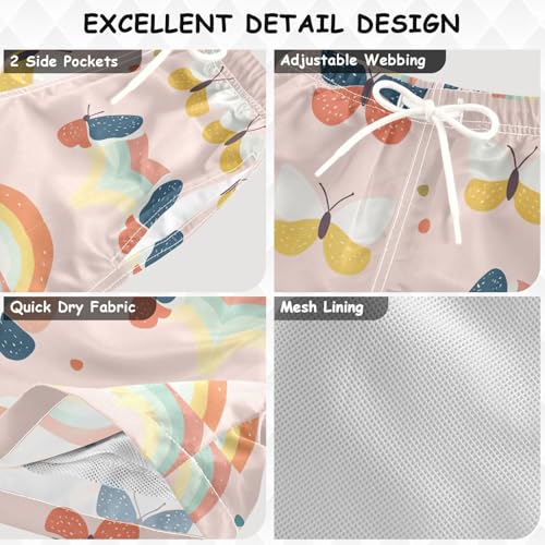 Pigsaly Boys Swim Trunks Rainbows Butterflies Pink Dots Boys Board Shorts Swimsuit Swimwear Summer Bathing Suit 4T3