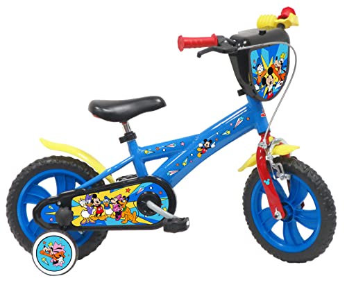 Disney Vélo 12'' Mickey de équipé de 1 Frein, Plaque Avant décorative, Garde boues, Carter et stabilisateurs