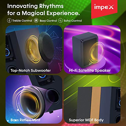 Image of Impex Santo 45 Watts 5.1 Channel Multimedia Speaker System with USB /SD /MMC Card /Bluetooth /FM Radio & Remote Function (Black)