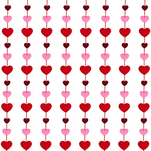 cnomg 8 Packungen Valentinstag-Girlanden aus Filz in Herzform, zum Aufhängen, Rot und Rosa Cover