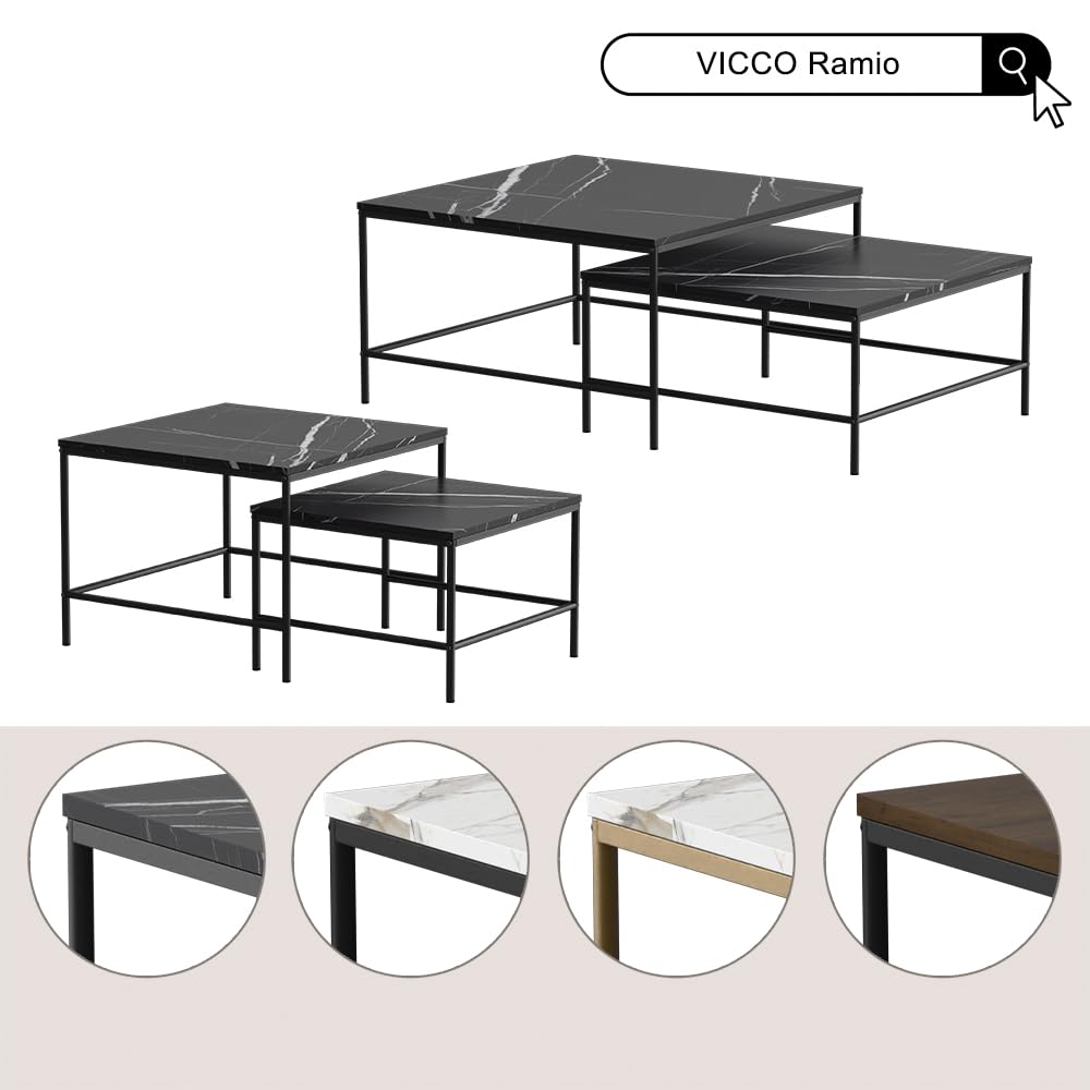 Vicco Couchtisch-Set Ramio, Weiß/Schwarz, 60 x 60 cm 2 Teile, zur flexiblen Nutzung als Ablagefläche oder Beistelltische