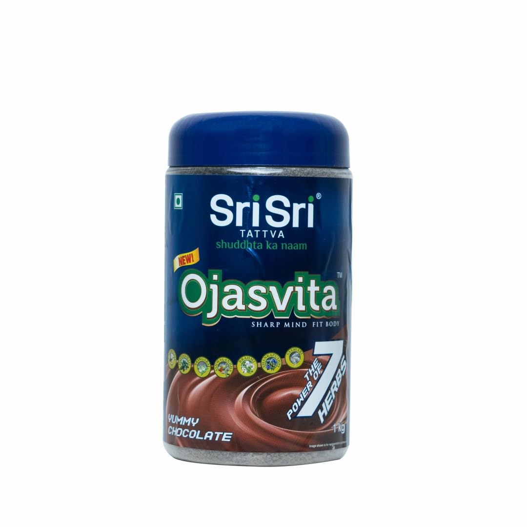 Sri Sri Tattva Chocolate Ojasvita | For Sharp Mind and Healthy Body | No Sugar | Milk Mix | Goodness of 7 Herbs| Immunity Booster – 1kg Pet Jar I Pack Of 2