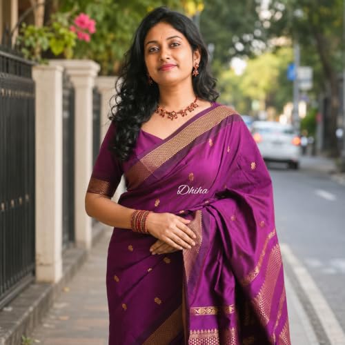 Image of DHIHA Gadwal Cotton Saree for Women | Pure Kalyani Cotton Saree with Zari Border Tassels & Blouse | Kanjivaram Linen Silk | Handloom Weave