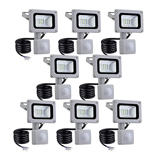 HZWMQDLF - Proyectores LED de 10 W, apliques de pared de jardín con detector de movimiento PIR, luz de inundación diurna impermeable IP65 800 LM 6000 K-6500 K Lámpara de trabajo de seguridad p