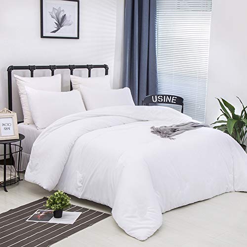 Cottonight White Comforter Set King White Bedding Comforter Set Plain White Solid Color Blanket Quilts Soft Breathable Pure White Bedding Set for Women Men Hotel Quality King Bed - Image 3