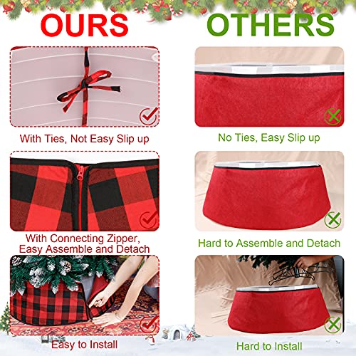 Cyaooi Christmas Tree Collar, Buffalo Plaid Tree Collar, 30.7 Inch Christmas Tree Ring With Ties And Zipper, Farmhouse Red Black Plaid Burlap Merry Christmas Tree Skirt Christmas Tree Decorations #TOP3