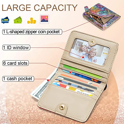 APHISON Womens Wallet, Slim Small Wallet for Women RFID Wallet Women Cartoon Microfiber Leather with ID Credit Card Holder Zipper Coin Pocket Bifold Compact Wallet Cat2