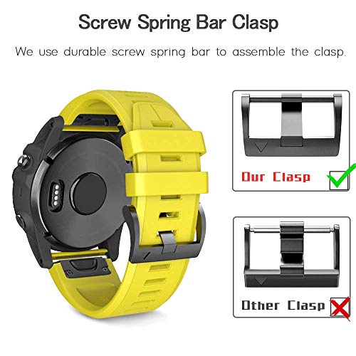 Image of NotoCity Compatible Fenix 5X Plus Bands Fenix 7X Sport Silicone Replacement Watch Strap for Garmin Fenix 8 51mm /Fenix 5X /5X Plus /Fenix 6X /6X Pro /Fenix 3 /HR /Descent MK1 /D2 Delta PX /D2 Charlie(Yellow)