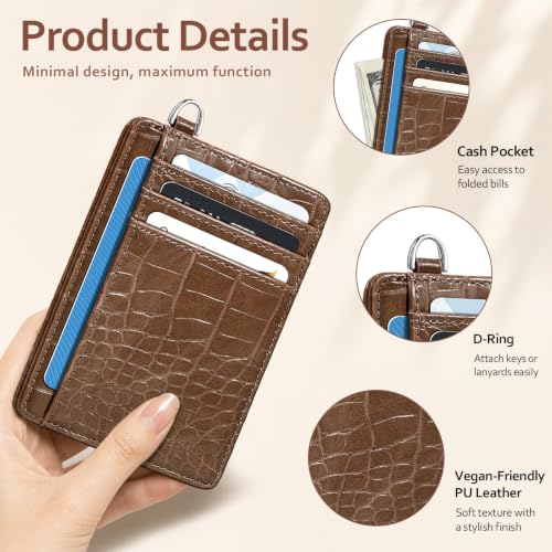 Image of Coco Rossi Crocodile Wallet Women Slim Credit Card Holder with Keychain