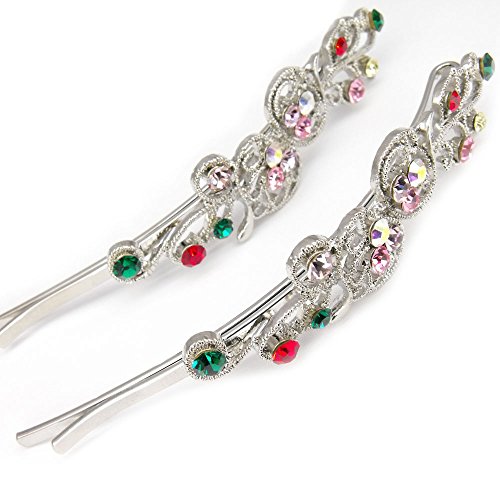 Flower Floral Design Barrette 2 Piece Set Large Hair Clips for Girls Lady Customs Jewelry Crystal Rhinestone Hair Accessories Wedding Party Multicolor