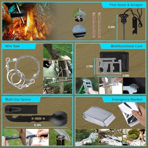 Survival Kit, Gifts for Christmas Men, Women, 251pcs Emergency Survival Gear and Supplies Equipment, First Aid Kit with Crossbody Bag, Camping Essentials for Earthquake, Hiking, Outdoor Adventure - Image 6