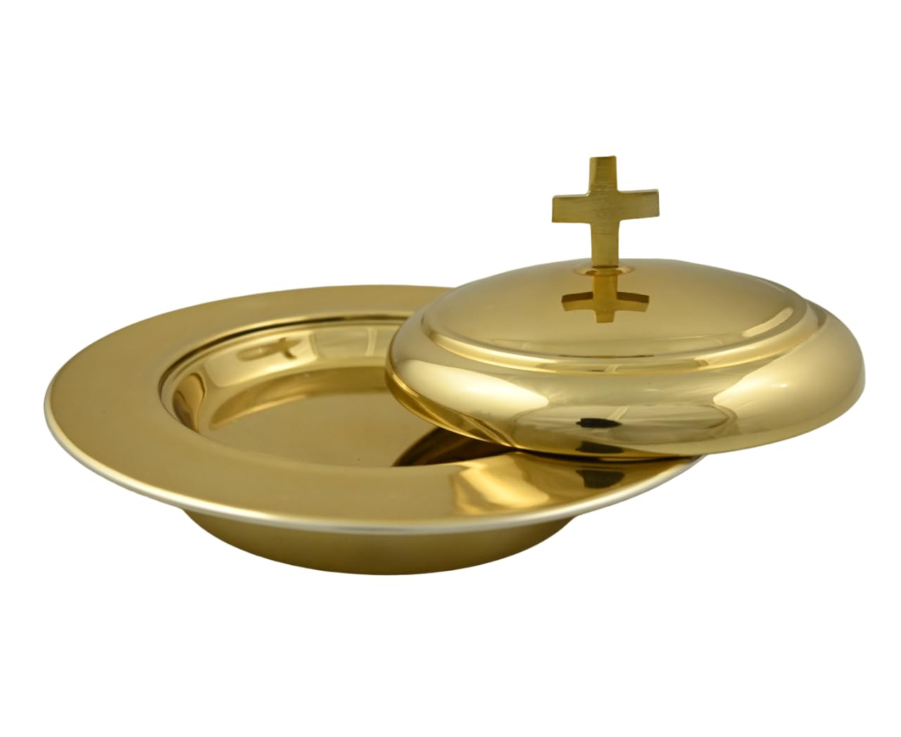 Mayur Exports Communion Ware Holy Stacking Bread Plate with A Lid - Stainless Steel (Brass Mirror)