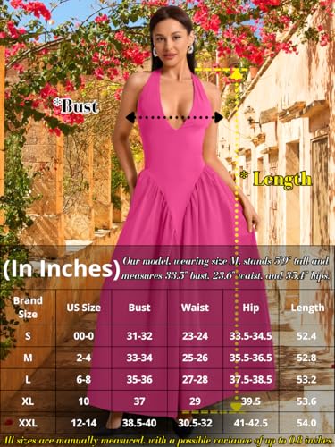 Image of ChiaoLezhee Deep V Neck Dress, Halter Maxi Dresses, Vacation Date Night, Sexy for Women Corset Flowy Wedding Guest Drop Waist