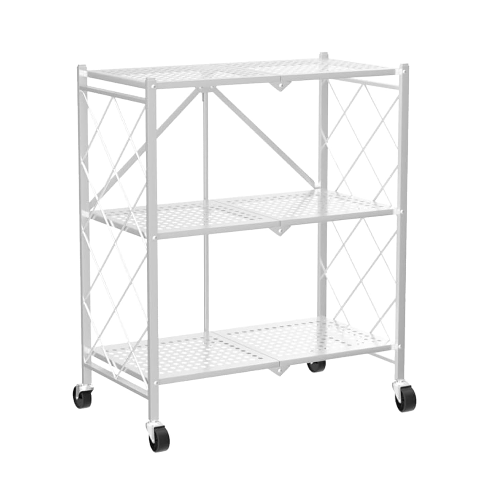 Étagère de Rangement 3 Étage Métallique Pliable avec roulettes, Tablette Autoportante, Chariot de Stockage Pliable 71,5 x 36,5 x 87 cm pour Cuisine, Bureau ou Buanderie (Blanc)