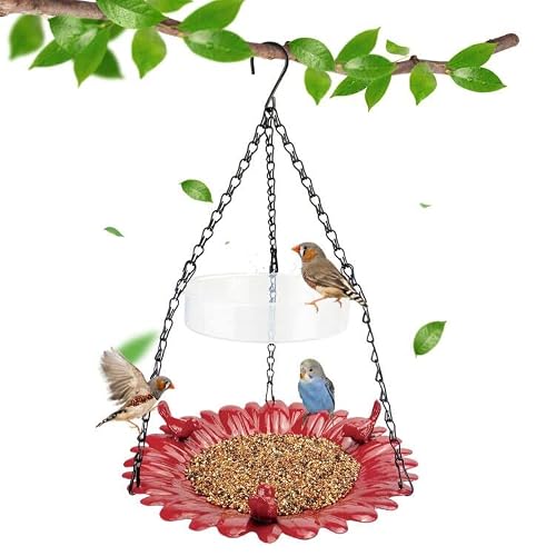 Erytlly Bird Feeder For Outdoors Hanging, Bird Bath And Feeder Combo For Attracting Wild Birds, Bird Feeder Tray For Garden,Patio,Backyard - Red #TOP5