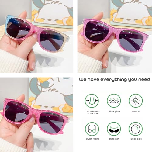 3 Pairs Kids Sunglasses UV 400 Protection Girls Princess Glitter Sun Glasse for Children Aged 2-8 Years3