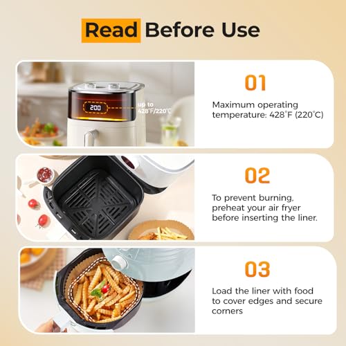 Air Fryer Paper Liners, 125Pcs Parchment Paper, Air Fryer Liners Disposable for Microwave, Non-Stick Air Fryer Liner Square Free of Bleach (8IN)