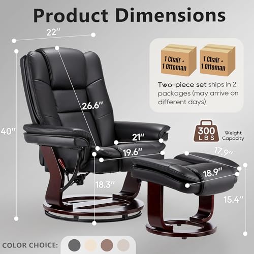 Image of Swivel Recliner Chair with Ottoman Reclining Lounge Sofa Footrest, Set of 1 | 360Sturdy Wood Base, Soft Faux Leather, Upholstered Ultra-Plush Foam, Modern Armchair, Living Room Bedroom Office Reading