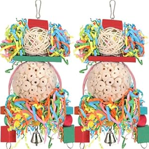 BBjinronjy Bird Toys Conure Toys Hanging Natural Soft Sola Ball Beak Chew Shred Forage Toys for Parrots,Cockatiel,Conure,Love Birds,Parakeets,Budgie and Other Small Birds (Boys)