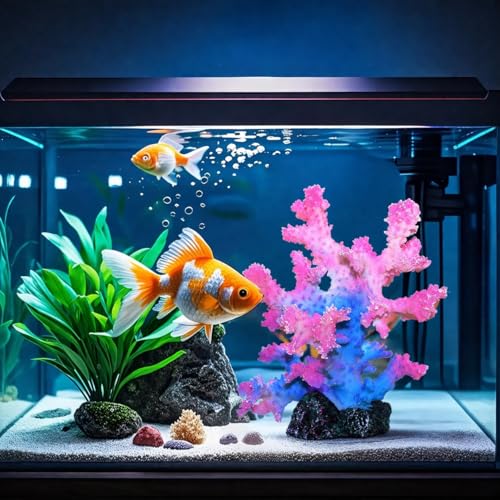 Image of Polyresin Coral Ornament for Fish Tank Decorations,Aquarium Landscape Decor - Safe for Saltwater & Freshwater,Blue&Pink