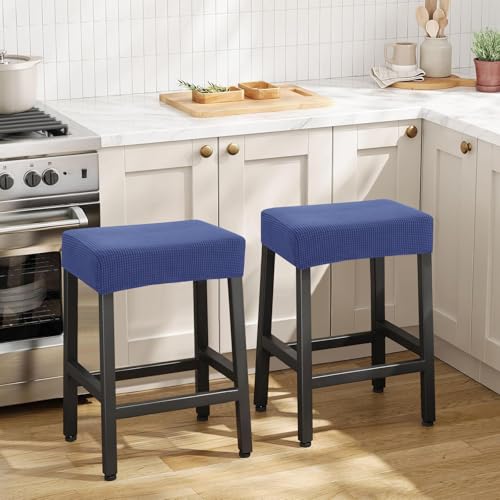 Image of YISUN Stool Covers Rectangle - 2 Pack Stretch Waterproof Saddle Seat Cover Counter Bar Stools Bar Chairs Covers Kitchen Island Chairs Cushion Protector (2, Navy Blue)