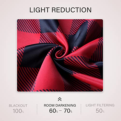 Simple Deluxe Verstellbarer Lampenschirm und Vorhänge für Küchenfenster, Büffelkaro, kariert, Bauernhaus, wärmeisoliert, Verdunkelungsvorhang, 106,7 cm B x 160 cm L, Schwarz und Rot