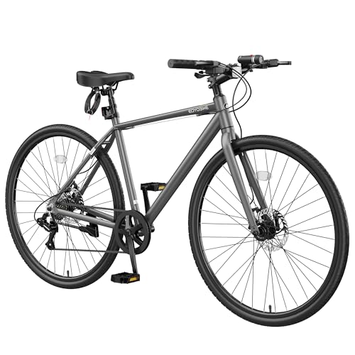 MOONCOOL Hybrid Bike 700C (29IN), Ultra-Light Aluminum Frame, 8-Speed Commuter Bicycle with Dual Disc Brakes, M & L Frame
