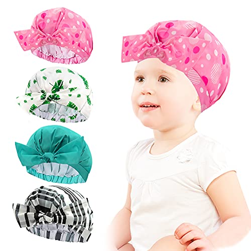 BQTQ 4 Pieces Shower Caps Reusable Waterproof Bathing Bonnet Caps Bow Shower Caps Shower Bonnet for Kids Baby Girls